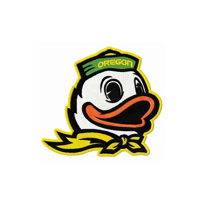 Oregon Duck embroidery design showcasing a spirited college sports motif for stitching on apparel and accessories.