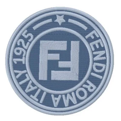 Fendi Roma Italy logo embroidery design preview showcasing intricate stitching for fashion apparel.