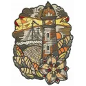 Voyage collage embroidery design showcasing scenic travel motifs for creative stitching projects.