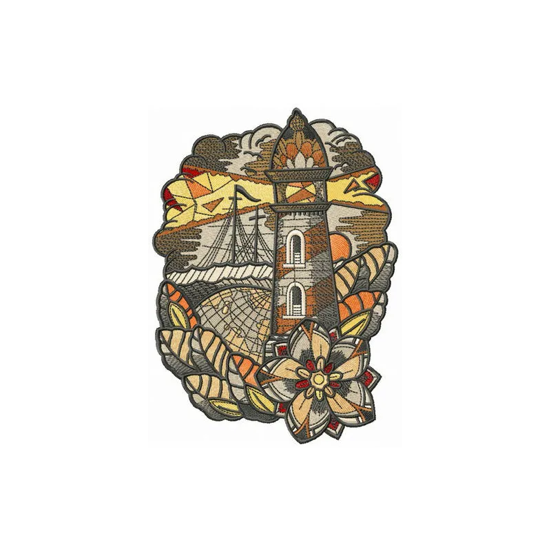 Voyage collage embroidery design showcasing scenic travel motifs for creative stitching projects.
