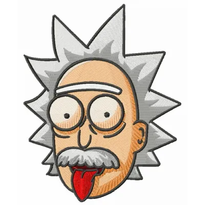 Preview of the Rick Einstein embroidery design featuring a whimsical character from the Rick and Morty series.