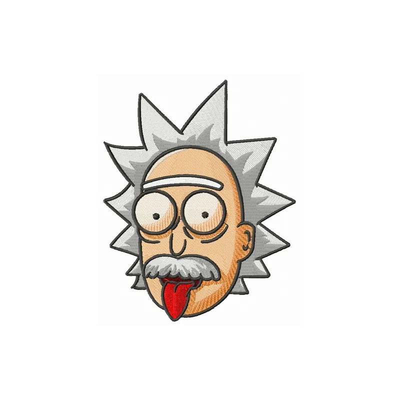 Preview of the Rick Einstein embroidery design featuring a whimsical character from the Rick and Morty series.