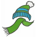 Embroidery design featuring a cozy knitted scarf and hat, perfect for personalizing winter apparel.