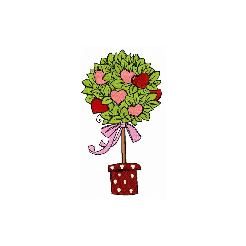 Valentine tree embroidery design showcasing a heart-themed tree, perfect for festive stitching on t-shirts or pillows.