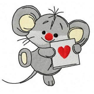 Mousekin with Valentine card embroidery design - Embroidery Design
