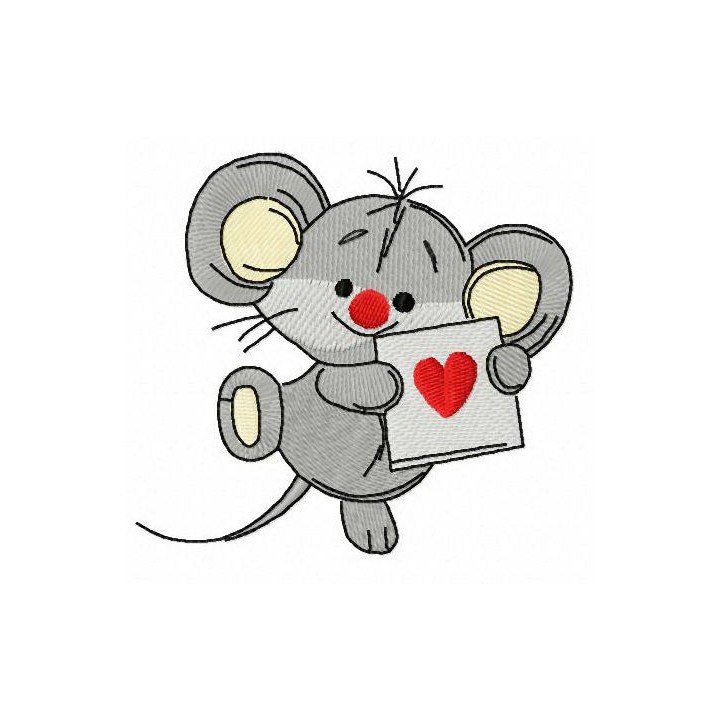 Mousekin with Valentine card embroidery design - Embroidery Design