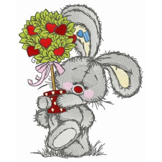 Bunny with Valentine tree embroidery design - Embroidery Design
