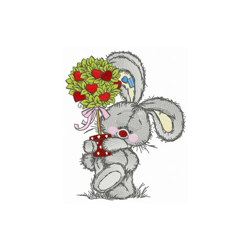 Bunny with Valentine tree embroidery design, showcasing a cute motif perfect for festive stitching on various items.