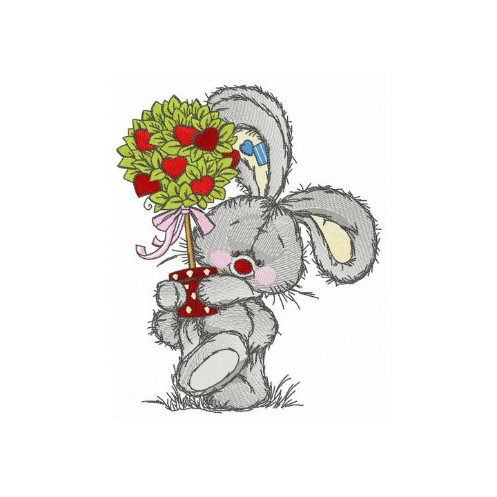 Bunny with Valentine tree embroidery design - Embroidery Design