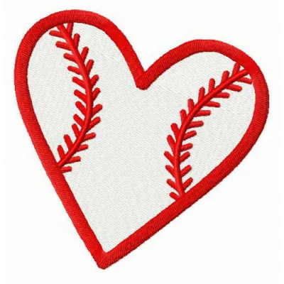 Baseball heart embroidery design showcasing a stitched motif ideal for t-shirts and tote bags.