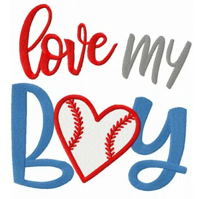 Preview of the 'Love My Boy' embroidery design showcasing heartfelt quotes for personalizing garments and gifts.