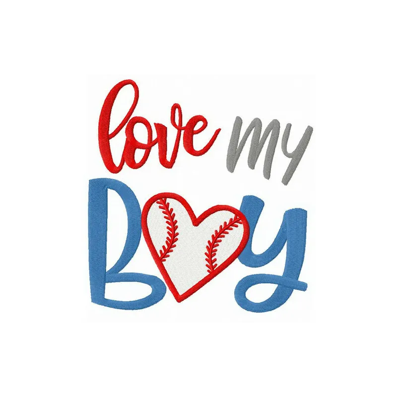 Preview of the 'Love My Boy' embroidery design showcasing heartfelt quotes for personalizing garments and gifts.