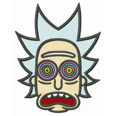 Hypnotic Rick embroidery design featuring a whimsical character from the popular Rick and Morty series.