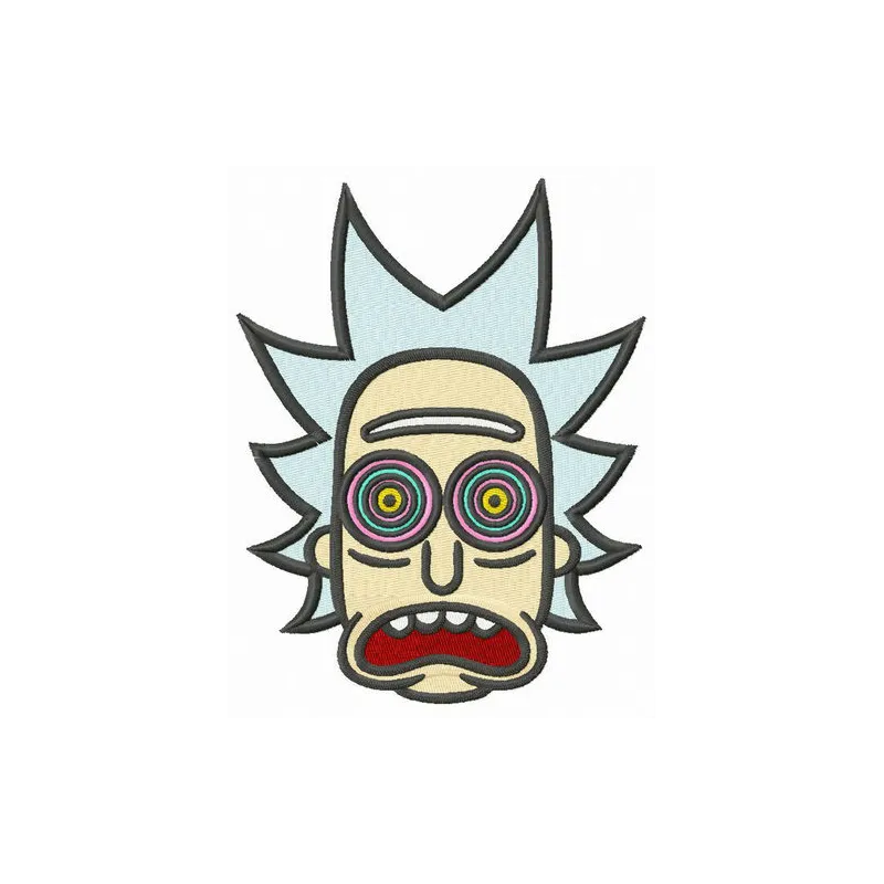 Hypnotic Rick embroidery design featuring a whimsical character from the popular Rick and Morty series.
