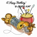 Happy Birthday to a Dear Aunt embroidery design featuring cheerful birds, ideal for customizing gifts and decor.