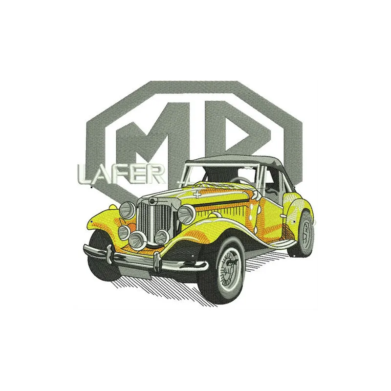 MP Lafer embroidery design showcasing a detailed car motif, ideal for stitching on apparel and accessories.