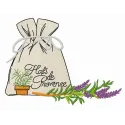 Preview of a pouch featuring a beautiful embroidery design of Provencal herbs, perfect for kitchen decor.