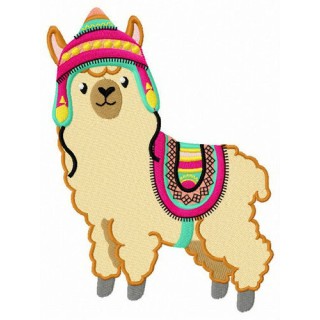 Alpaca with colorful hat and horsecloth embroidery design - Embroidery Design