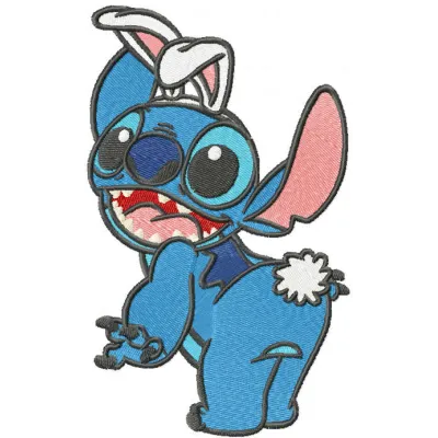 Easter Stitch embroidery design featuring Lilo and Stitch characters, ideal for festive projects like t-shirts and tote bags.