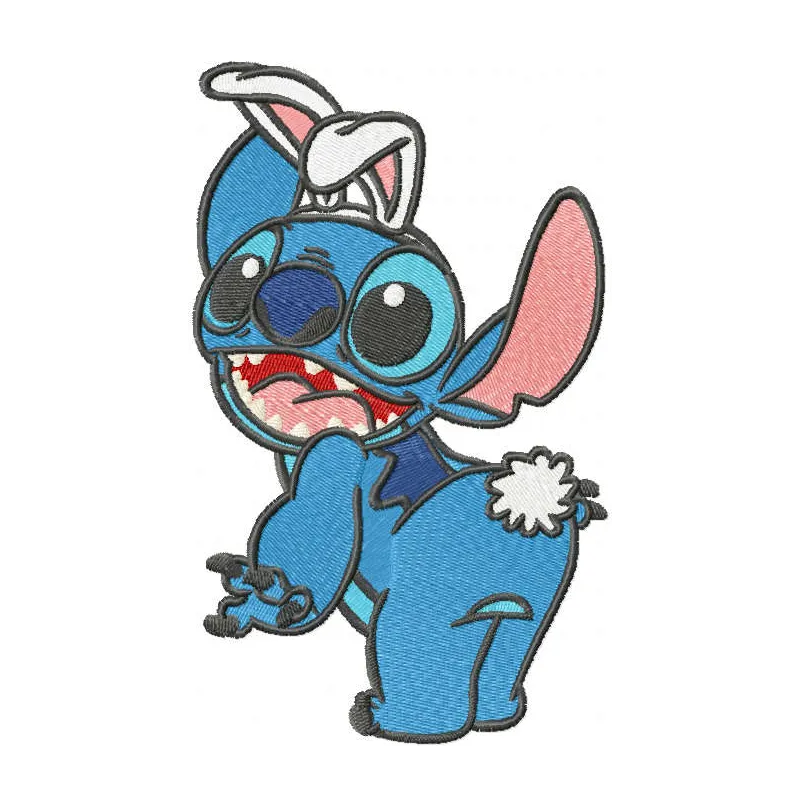 Easter Stitch embroidery design featuring Lilo and Stitch characters, ideal for festive projects like t-shirts and tote bags.