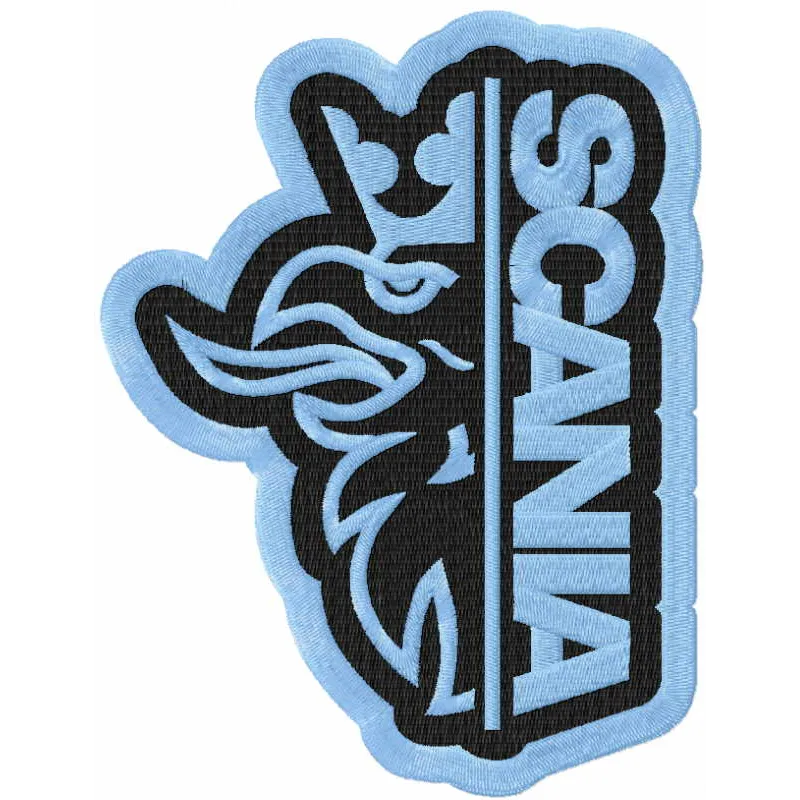 Scania alternative logo embroidery design showcasing a stylish auto and moto inspired stitching pattern.