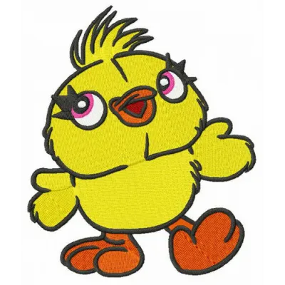 Ducky embroidery design featuring a playful character from Toy Story, perfect for stitching on baby onesies or pillows.