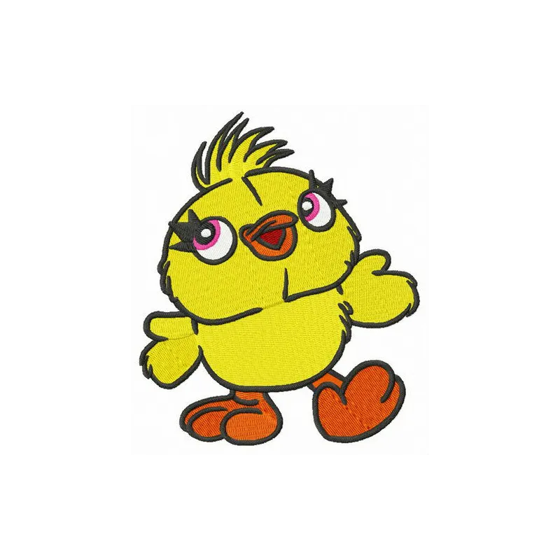Ducky embroidery design featuring a playful character from Toy Story, perfect for stitching on baby onesies or pillows.