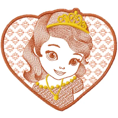 Embroidery design featuring Princess Aurora inside a heart, perfect for t-shirts and baby onesies.