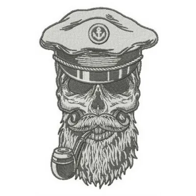 Preview of the Sea Dog's Skull embroidery design featuring intricate details of a skull and bones motif.