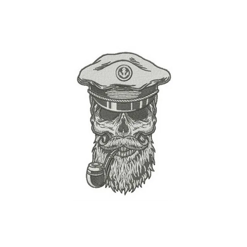 Preview of the Sea Dog's Skull embroidery design featuring intricate details of a skull and bones motif.