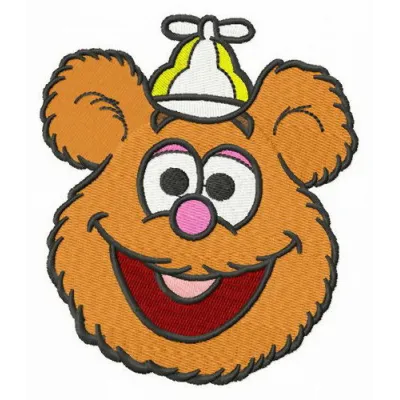 Embroidery design of Baby Fozzie's head from Muppet Babies, showcasing a playful and colorful stitching pattern.