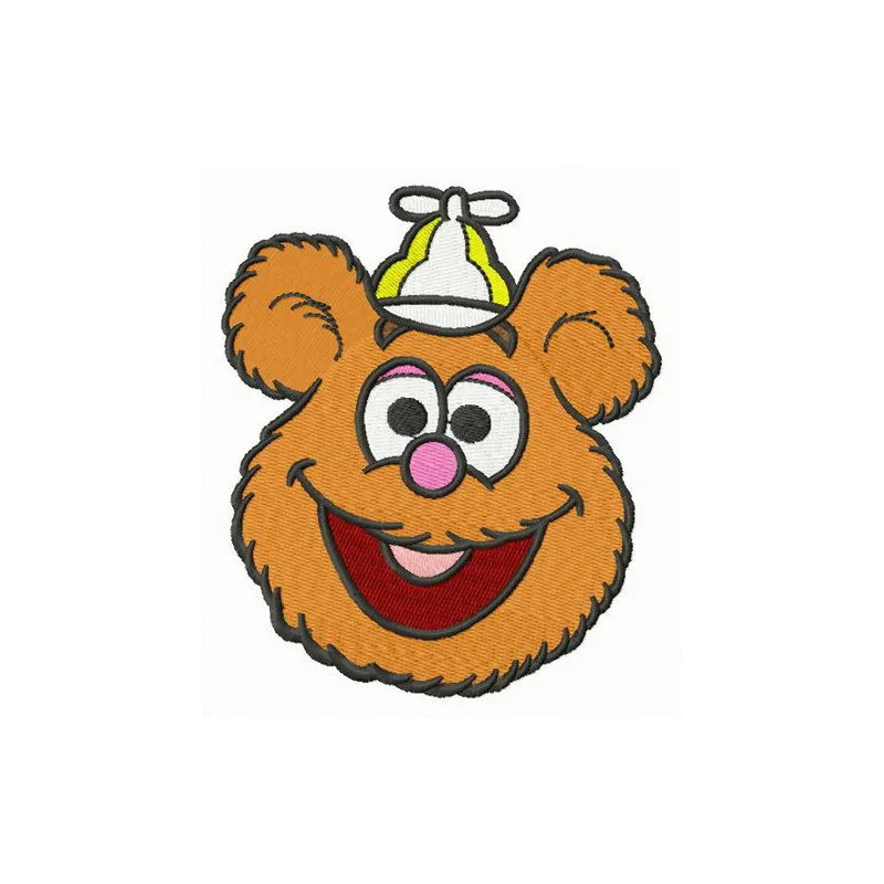 Embroidery design of Baby Fozzie's head from Muppet Babies, showcasing a playful and colorful stitching pattern.