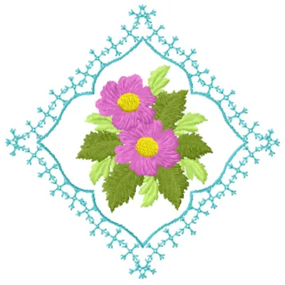 Flowers in an openwork rhombus embroidery design showcasing intricate floral motifs for creative stitching projects.