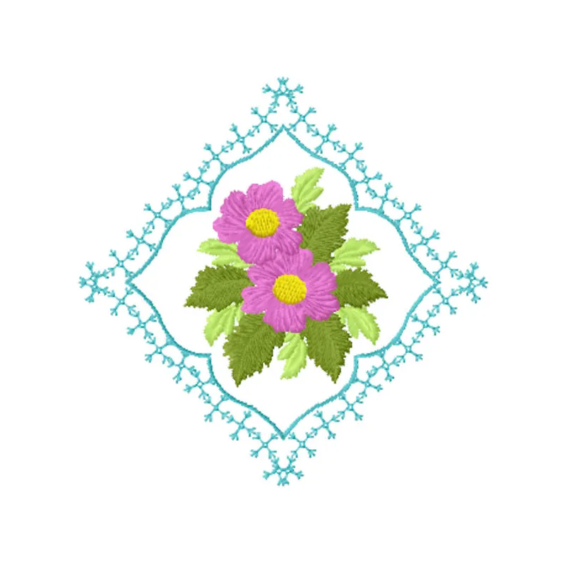 Flowers in an openwork rhombus embroidery design showcasing intricate floral motifs for creative stitching projects.