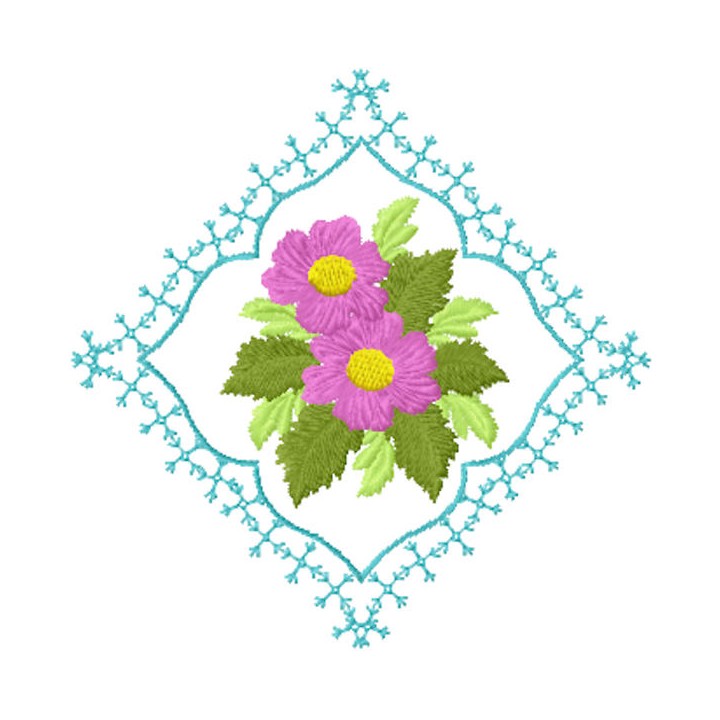 Flowers in an openwork rhombus embroidery design - Embroidery Design