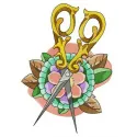 Preview of a brooch and scissors embroidery design, showcasing creative stitching patterns for crafting projects.