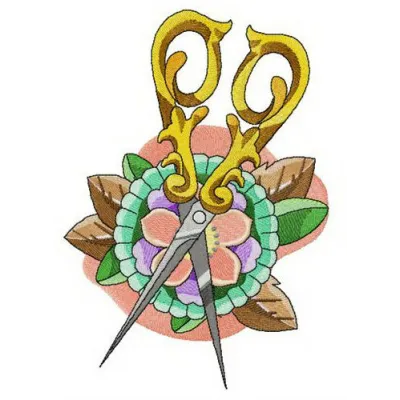 Preview of a brooch and scissors embroidery design, showcasing creative stitching patterns for crafting projects.