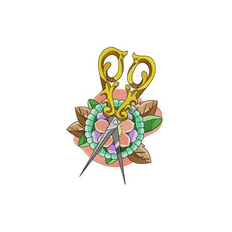 Preview of a brooch and scissors embroidery design, showcasing creative stitching patterns for crafting projects.