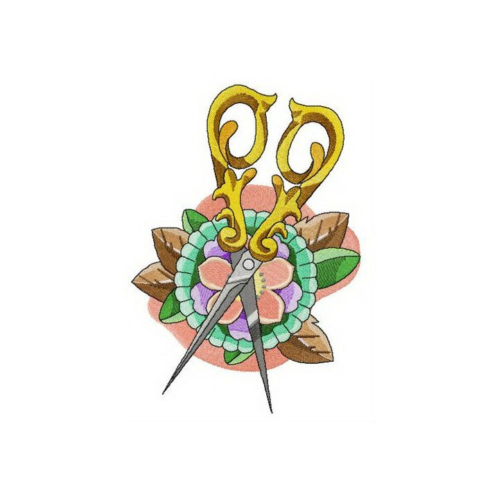 Brooch and scissors embroidery design - Embroidery Design