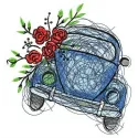 Small blue car embroidery design showcasing a vibrant stitched motif for creative projects.