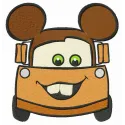 Mickey Mater embroidery design featuring the beloved character from Cars, ideal for stitching on t-shirts or bags.