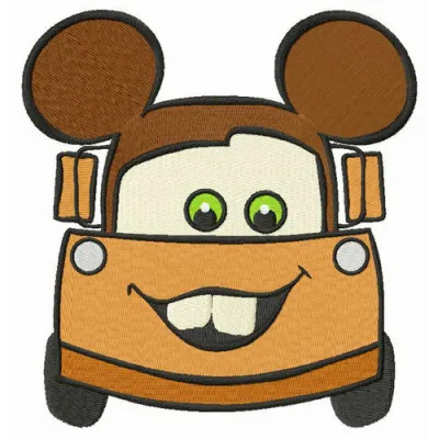 Mickey Mater embroidery design featuring the beloved character from Cars, ideal for stitching on t-shirts or bags.