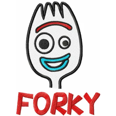 Forky play time embroidery design featuring the lovable character from Toy Story, ideal for kids' apparel and accessories.