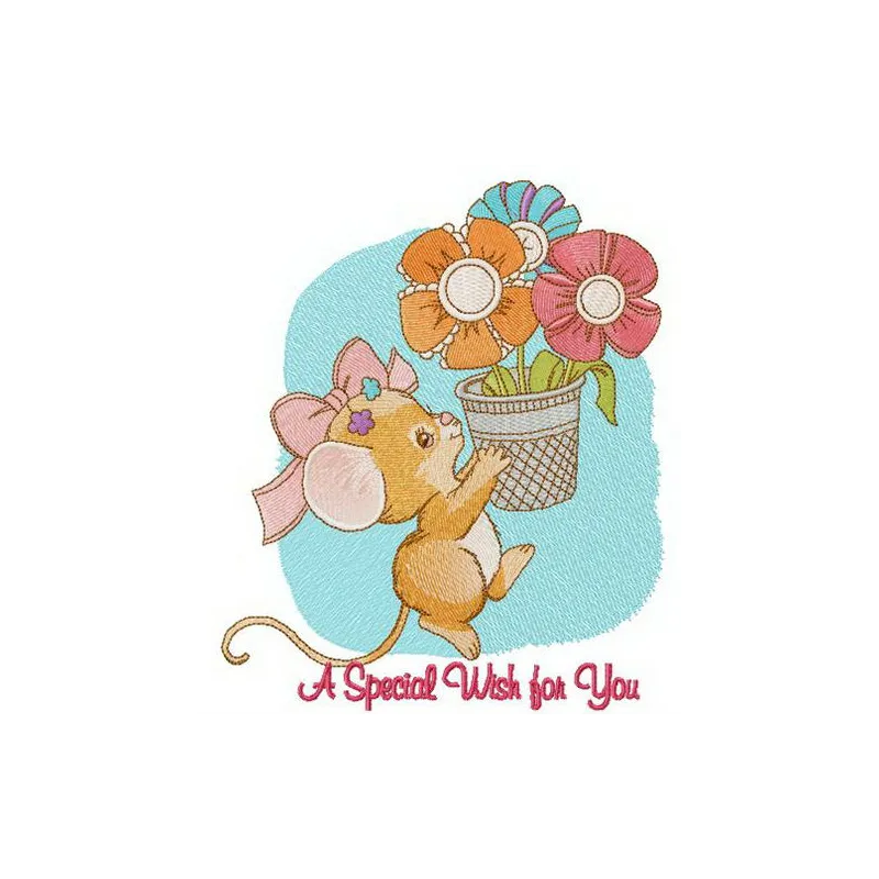 Preview of 'A Special Wish for You' embroidery design featuring charming mice, ideal for creative stitching projects.