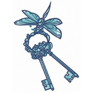 Dragonfly with keys embroidery design - Embroidery Design