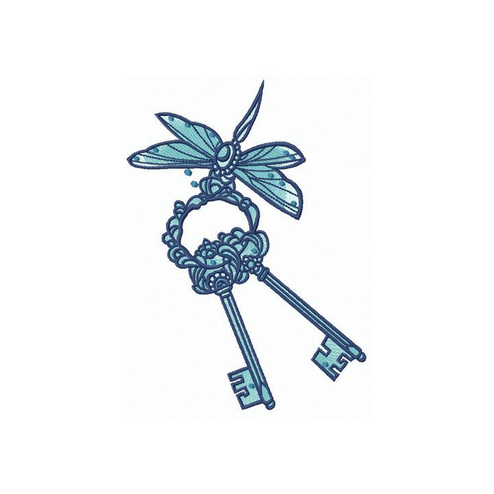 Dragonfly with keys embroidery design - Embroidery Design