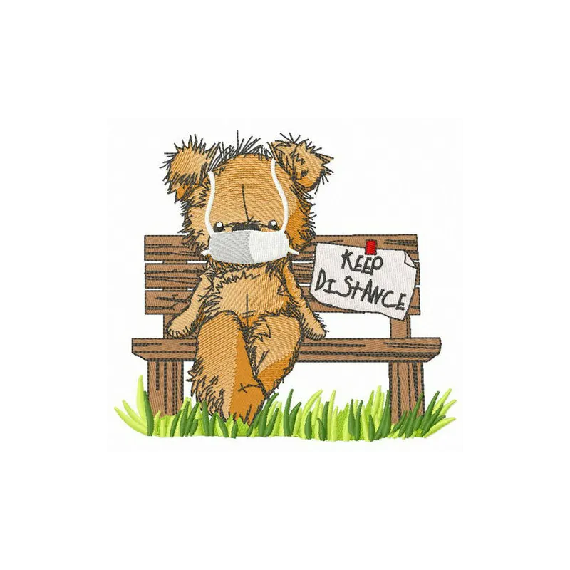 Keep distance embroidery design featuring adorable teddy bears, perfect for stitching on t-shirts or tote bags.