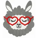 Sleepy llama embroidery design featuring a whimsical farm animal motif, perfect for adding charm to various projects.