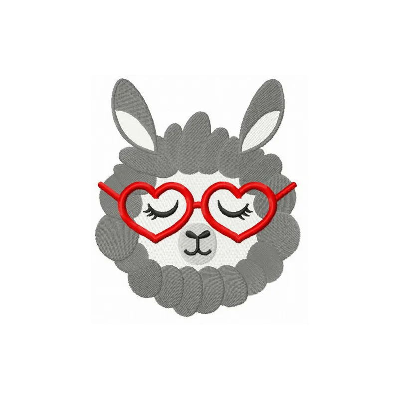 Sleepy llama embroidery design featuring a whimsical farm animal motif, perfect for adding charm to various projects.