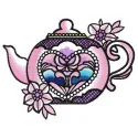 Embroidery design of a Chinese porcelain teapot, ideal for kitchen-themed projects and creative stitching.